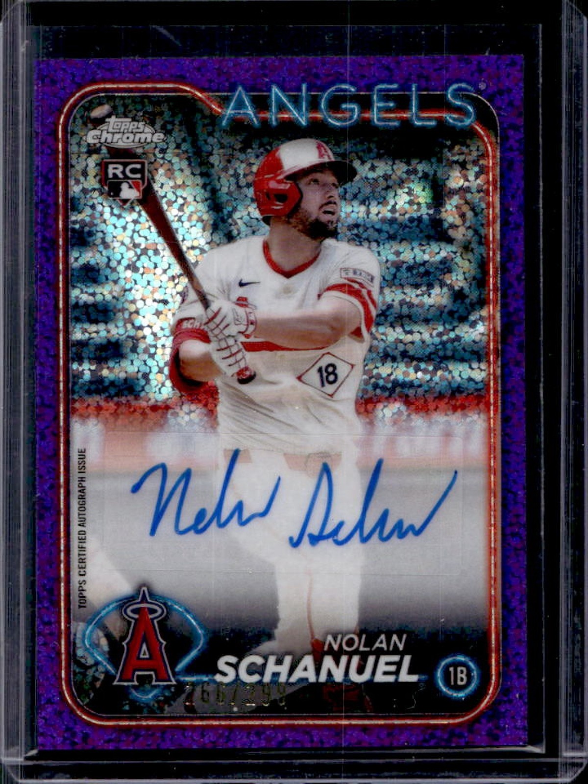 2024 Topps Chrome Update Nolan Schanuel Auto RC Purple Speckle Refractor #/299
