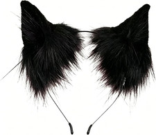 Faux Fur Black Furry Fox Cat Ear Headband for Women Halloween Cosplay Party