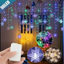 96 LED Curtain Window Snowflake String Christmas Fairy Lights Waterproof Decor