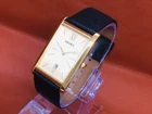 Vintage Seiko Tank Date Silver & Golden Dial Black Leather Band Wrist Watch
