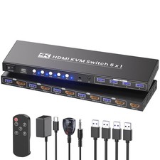 5 Port HDMI KVM Switch 4K@60Hz USB 3.0 5 PCs ...