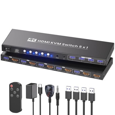 5 Port HDMI KVM Switch 4K@60Hz USB 3.0 5 PCs an 1x Monitor Tastatur Maus IR