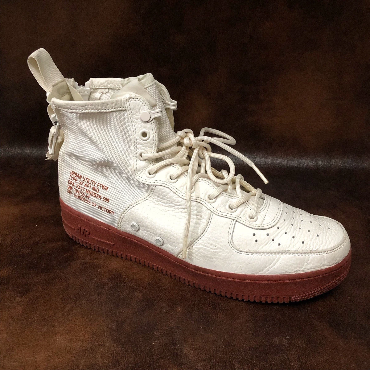 NIKE SF Air Force 1 AF 1 Mid Goddess of Victory White Maroon Leather shoes 8 1/2 Nike Air Force 1 Goddess of Victory for Sale | Authenticity  main image 4