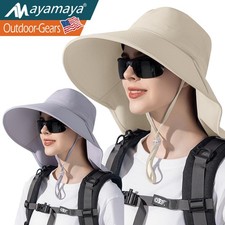 Women Wide Brim Sun Hats UV Protection with Ponytail Hole Neck Flap for Outdoor