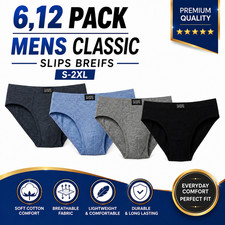 3,6,12 PACK MENS BRIEFS CLASSIC SLIPS PANTS HIPSTER COTTON UNDERWEAR S-2XL IN UK