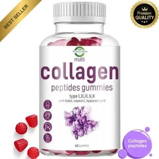 Multi Collagen Gummies Biotin Vitamin C Hyaluronic Acid Hair Skin Nails 60ct