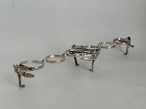 Rare Antique English Art Deco Solid Silver Liquor Shot Glass Stand Butterfly
