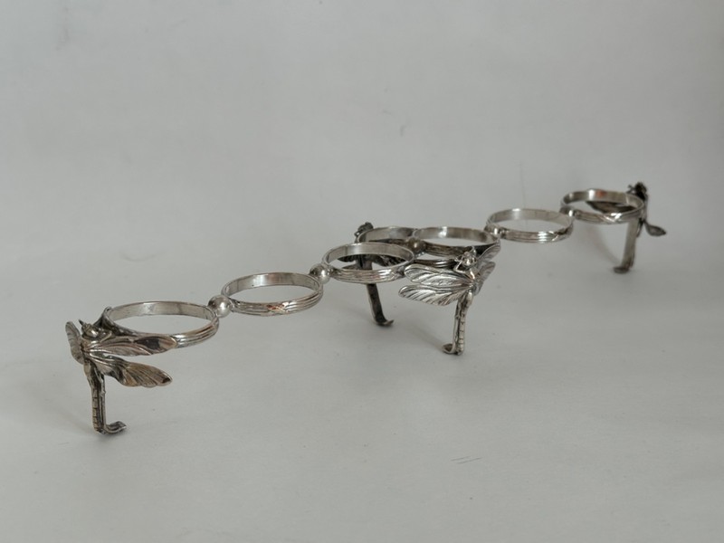 Rare Antique English Art Deco Solid Silver Liquor Shot Glass Stand Butterfly