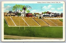 Vintage Stadium Geneva College Beaver Falls PA Linen Postcard 1947