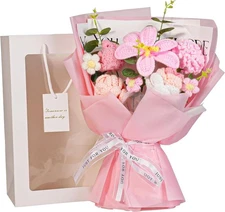 Crochet Flowers Bouquet 8PCS, Handmade Knitted Artificial Crochet Flower Gifts -