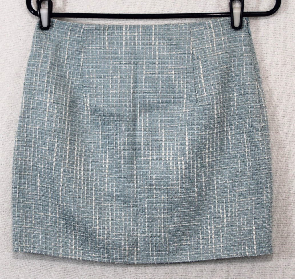 NBD Brand Sz S Light Blue Check Coarse Weave Lined Pencil Mini Skirt NWT