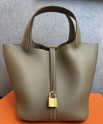 NEW Hermes Picotin 22 TC Clemence Leather Etoupe & Gold Hardware GHW Bag