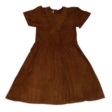 Vintage Brown Leather Fit & Flare Dress Boho Dark Academia Button Back