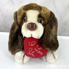 Vtg 80s Russ Baxter Plush Stuffed Dog Collectible Basset Hound heart I Love You