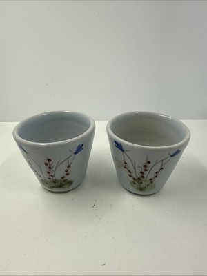 Buchan Pottery Portobello Scotland Thistle 2  Shot Glass Cup Set Of 2