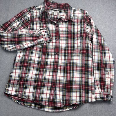 LL Bean Womens Medium Relaxed Fit Button Up Flannel Shirt Scotch Plaid Outdoors