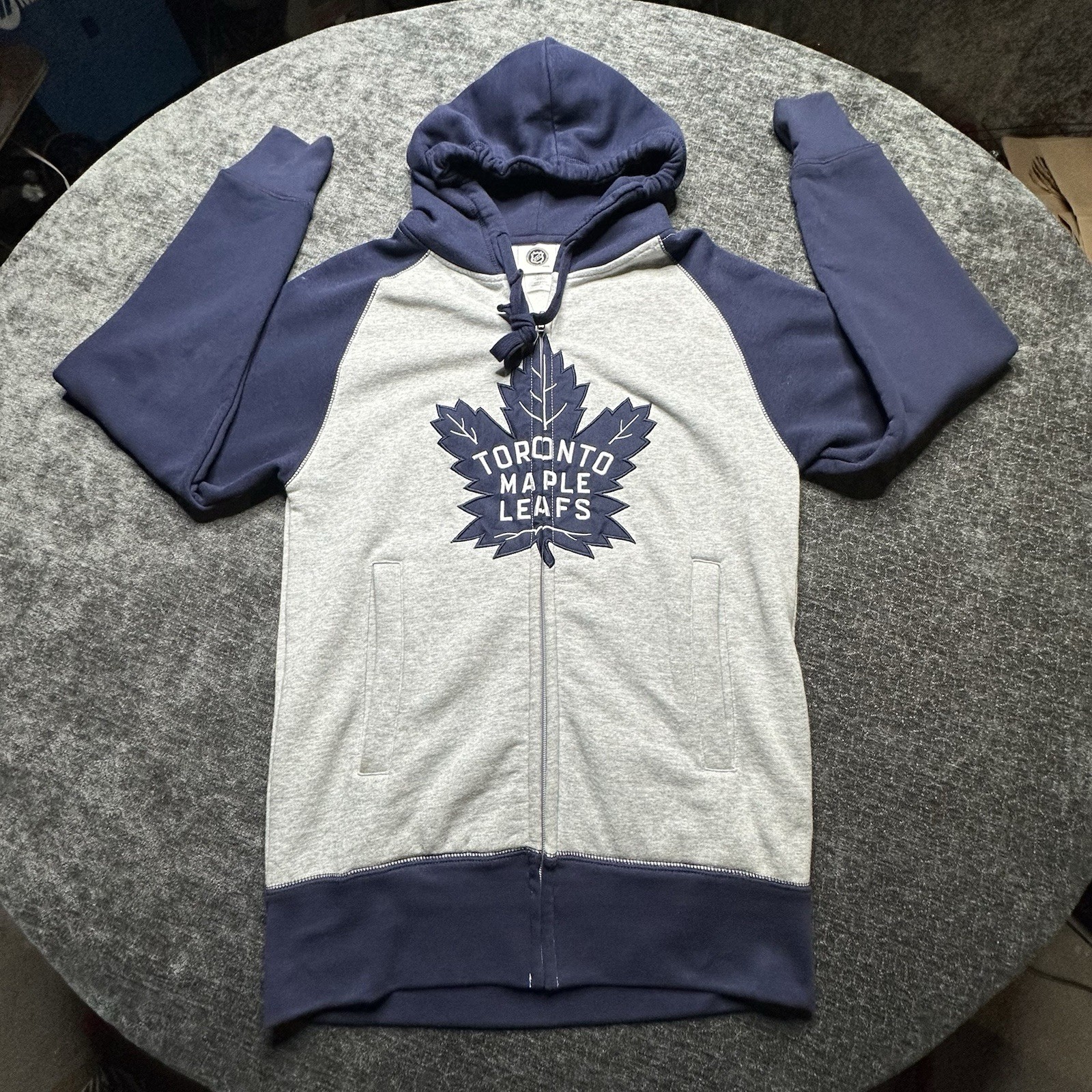 Knights Apparel Toronto Maple Leafs NHL Gray Navy Blue Zip Hoodie Size S/P