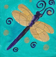 Original Dragonfly Acrylic Painting on Canvas 5x5
