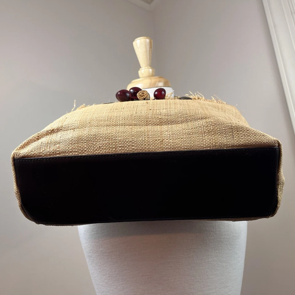 Bolso de Paja Cluster de Cerezas Cole Haan Correa de Cuero Cereza 12x10 Foto 4 de 4