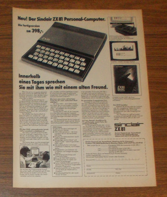 Rare Advertising SINCLAIR ZX 81 Personal Computer - Old Friend 1981