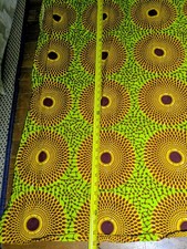African wax paksa print ankara fabric yardage bright green  yellow sunflowers