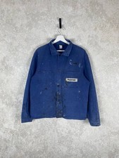 Vintage French German Chore Jacket HBT Blue Workwear Paint Splattered Size L/XL