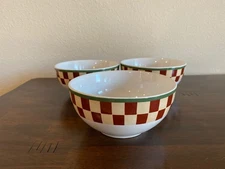 3 Debbie Mumm Zak désigns Folk Art Santa Soup or Cereal bowls checkerboard