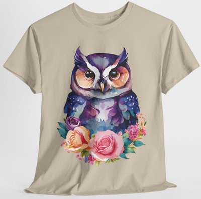 Barn Owl Purple Woodland Floral Gift Cute T Shirt Tee Top S-XL, Plus 2X 3X 4X 5X