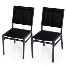 Set of 2 Aluminum Weatherproof Chair Lightweight Patio Balcony Chair Black