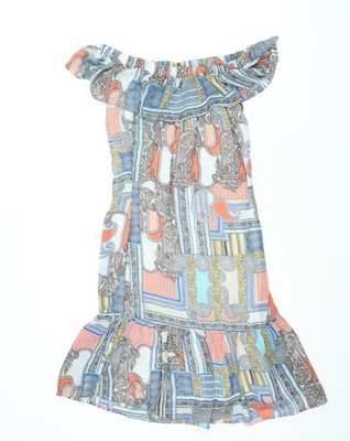 Cutie Damen bunt geometrisches Polyester Etuikleid Größe 8 schulterfrei