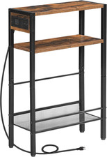 Small Narrow Side Table with Charging Station, Skinny End Table for Small Spaces