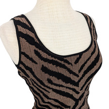 WHBM Tiger Tank Top S Knit Scoop Neck Tan Black Animal Print Jacquard Statement