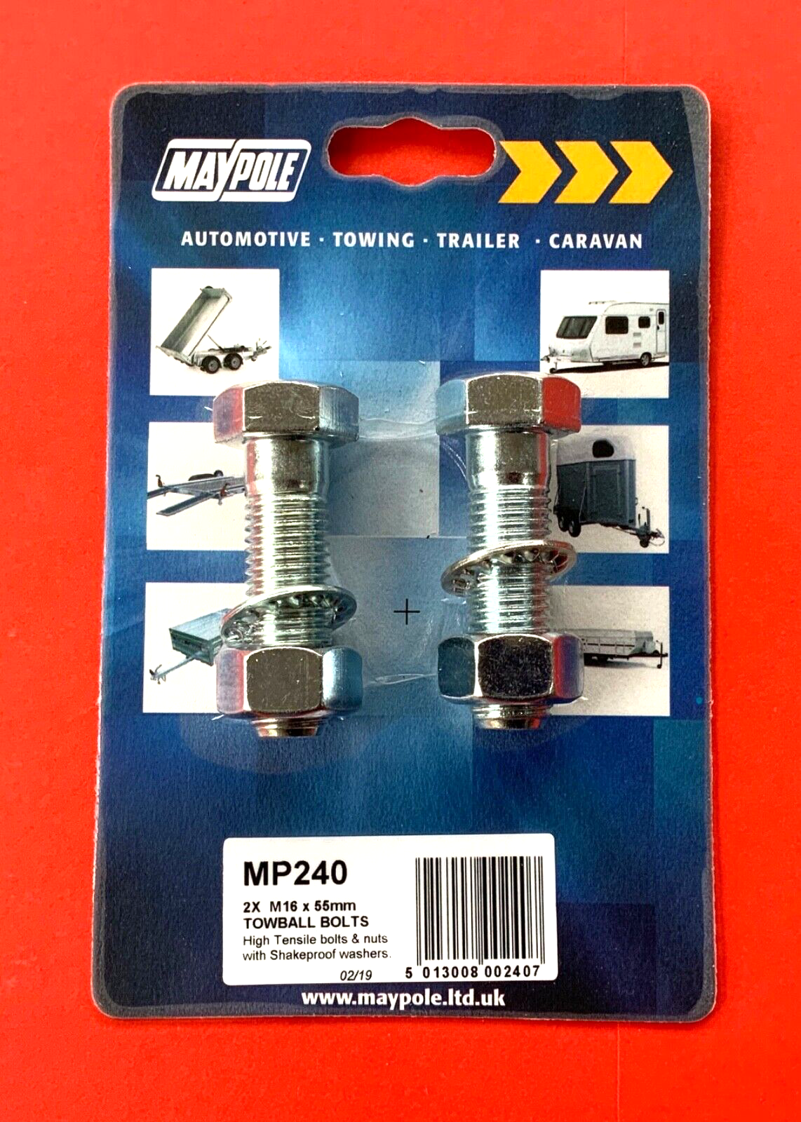 2 x TowBall / Tow Bar Nuts & Bolts & Washers M16 x 55mm High Tensile 8.8 Grade