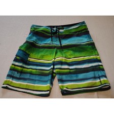 ONeill Mens Board Shorts Size 34 Green Blue Striped Cargo Pocket Swim Trunks x