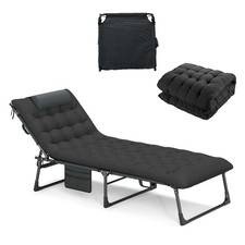 Image of Adjustable Folding Cot with Mattress Carry Bag Side Pocket Black