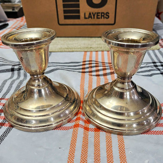 Int'l Sterling Silver .925 Weighted Reinforced Candlesticks Pair Scrap Silver