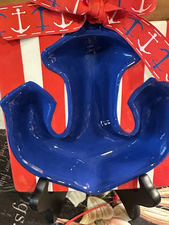 Cuenco de inmersión para pastel de barro-con esparcidor-náutico-ancla-patriótico-cerámica-plato para servir-lindo Foto 2 de 4