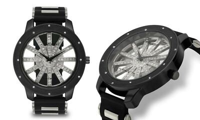 NEW Geneva Platinum 2857 SOL Crystal See Through Dial Black & Silver Watch
