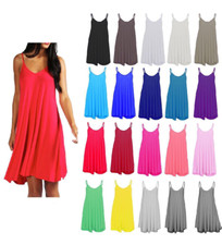 Ladies Camisole Cami Flared Skater Womens Strappy Vest Top Swing Mini Dress 8-26