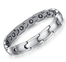 Men Titanium Stainless Steel Pain Relief Silver Magnetic Therapy Bracelet 8.25"