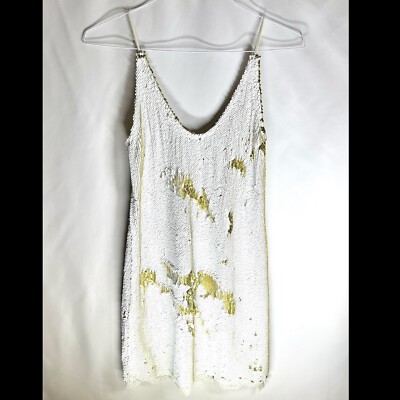 Free People Intimately Dress White Gold Sequin Seeing Double XS Formal Fancy NYE