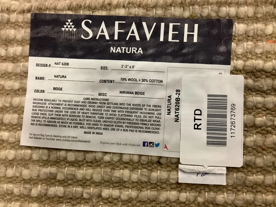 BEIGE 2'-3" x 8'-0" Back Stain Rug, Reduced Price 1172673769 NAT620B-28 - Image 4 of 4