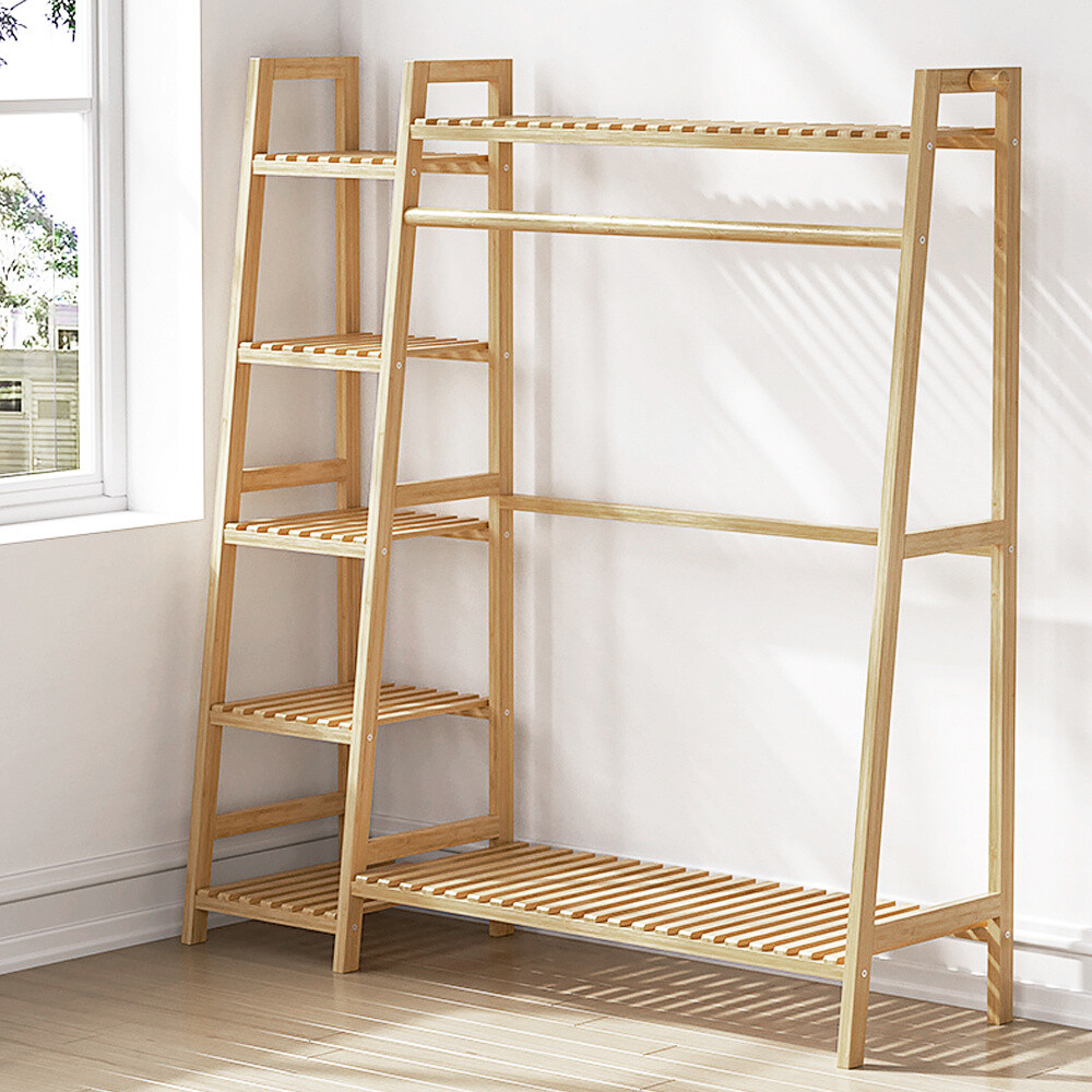 Heavy Duty Wooden Clothes Rail Rack Garment Hanging Stand Ladder
