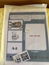 25 DTF Transfer Film - A4 (8.3" x 11.7")  Direct to Film Printing