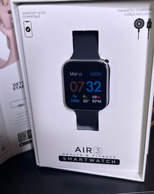 itouch air 3 smart watch, android and iOS compatible black/silver face
