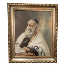 Original Oil Painting By Cohnar  Jewish Rabbi Study Portrait, Framed