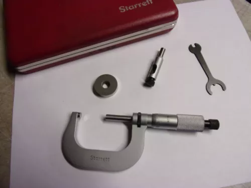 STARRETT #2M  0-50mm Micrometer  Carbide Tipped, Reads .01mm  Complete Set  Used