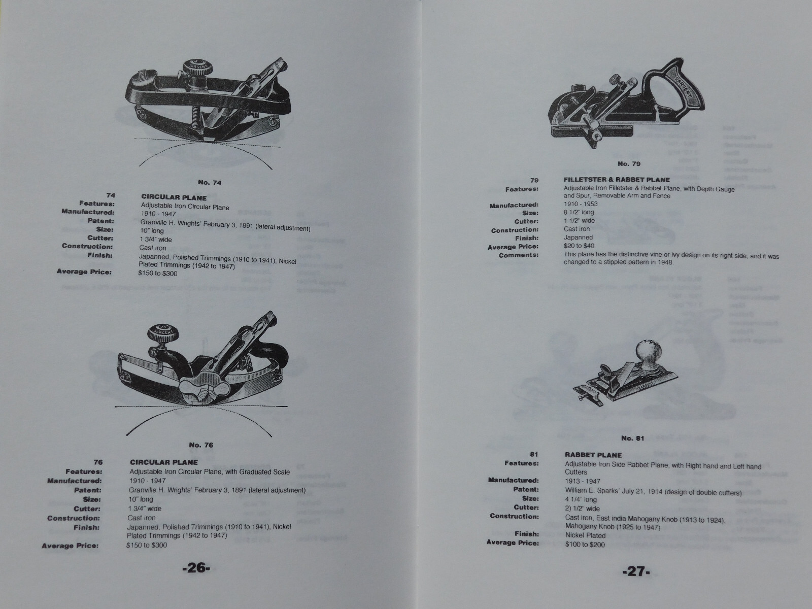 SARGENT PLANES Identification and Value Guide by David Heckel