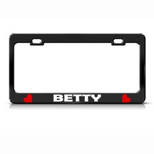 Metal License Plate Frame Betty W Hearts Car Accessories Black