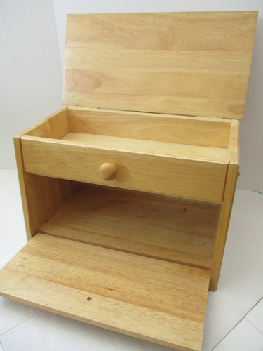 Julie Pomerantz Cassetta del Pane in Legno Duro Vintage Sollevamento Top NUOVO - Foto 5 di 15